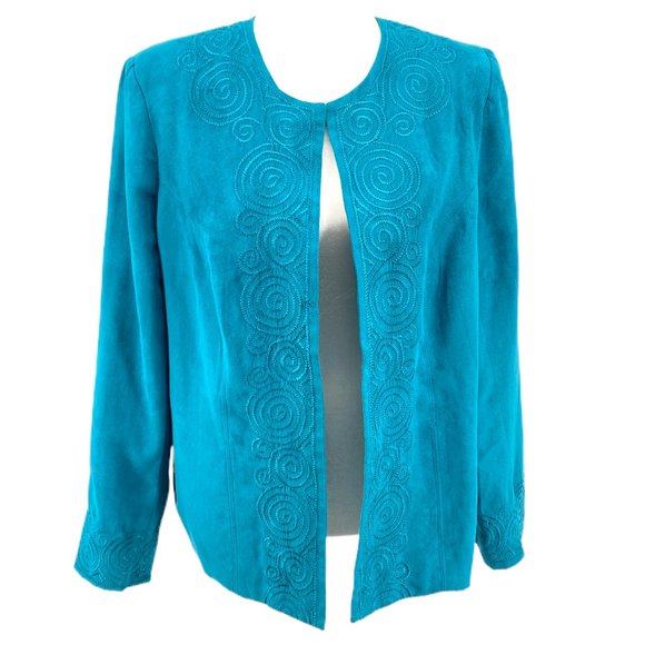 Dressbarn Teal Embroidered Brushed Dressy Blazer Jacket - Picture 1 of 9